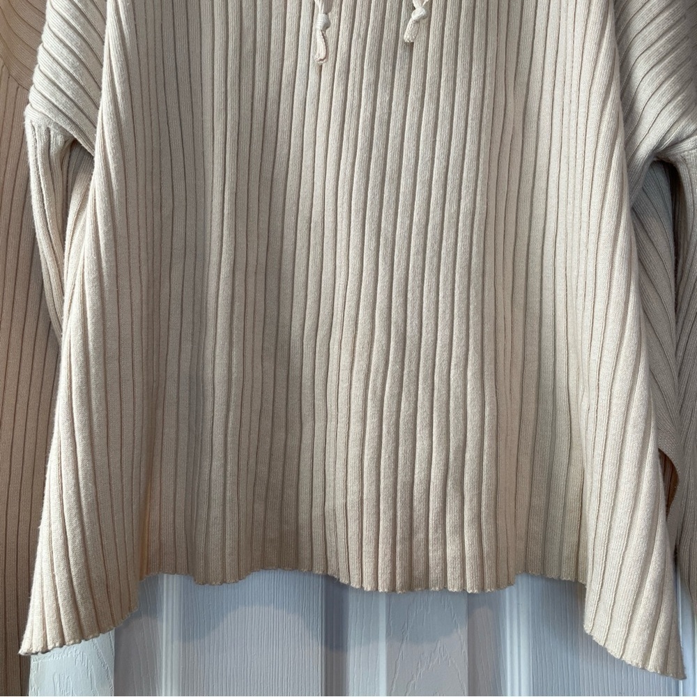 Aqua Women's XXXL Ribbed Knit Hooded Sweater Pullover Beige Drop Shoulder Loose - Picture 2 of 16